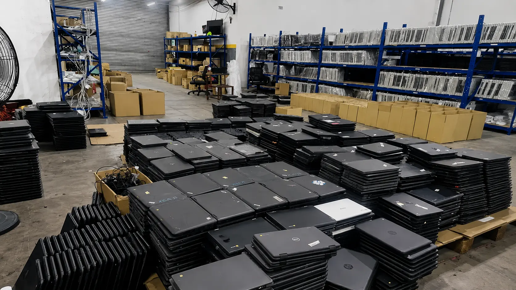 Teknisi Jakarta Laptops sedang inspeksi laptop bekas dengan multimeter